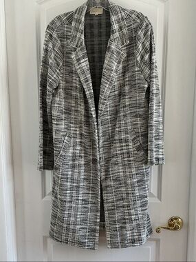 MELLODAY Black and White Tweed Open-Front Trench Coat - Medium
